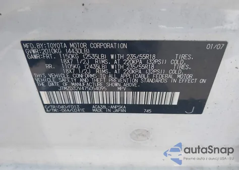 2007 Toyota Rav4 Sport z USA, uszkodzony, nr VIN JTMZD32V475054095